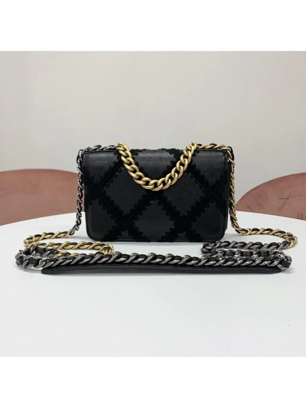 Chanel 19 Calfskin Shoulder Bag Chain Wallet